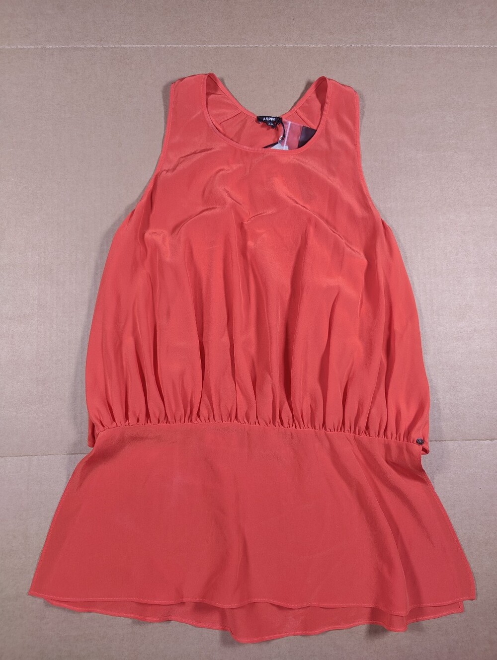 NWT ASPESI 100% Silk Coral Orange Blouse Sz EU 44 US 12 Made In Italy